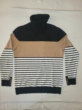 Tommy Hilfiger Turtleneck Sweater Women's Large Striped Knit Pullover